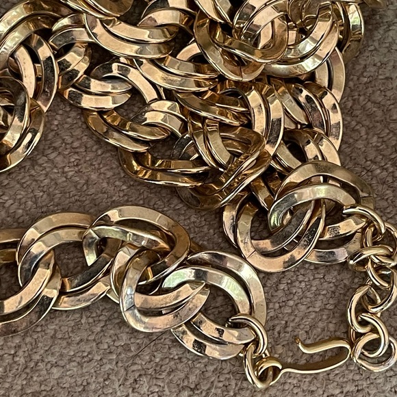 Vintage Monet Double Link Curb Chain- Hefty Gold Tone Necklace - Picture 2 of 4